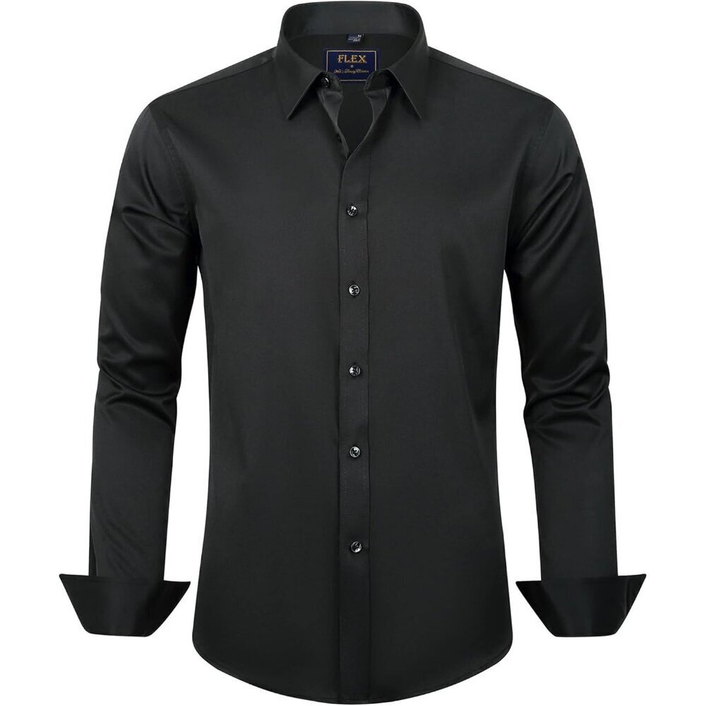 Men's Dress Shirts Solid Long Sleeve Stretch Wrinkle-Free Formal Shirt Business
